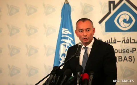 Nikolay Mladenov, United Nations Special Coordinator for the Middle East Peace Process, speaks during a press conference, in Gaza city on October 13, 2016. Photo by Ashraf Amra