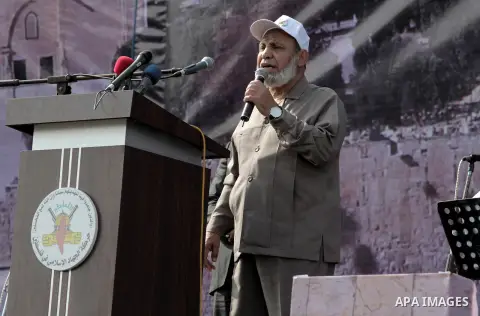 Senior Hamas leader Mahmoud al-Zahar gives a speech during a rally marking the 29th anniversary of the foundation of the Islamic Jihad movement in Gaza City October 21, 2016. Photo by Abed Rahim Khatib