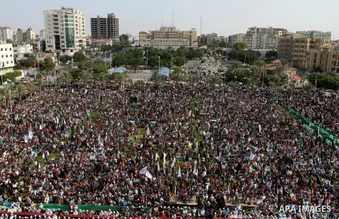 Palestinians attend a rally marking the 29th anniversary of the foundation of the Islamic Jihad movement in Gaza City October 21, 2016. Photo by Abed Rahim Khatib