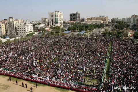 Palestinians attend a rally marking the 29th anniversary of the foundation of the Islamic Jihad movement in Gaza City October 21, 2016. Photo by Abed Rahim Khatib