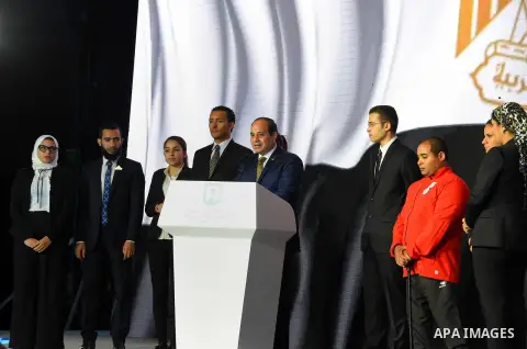 Egyptian President Abdel Fattah al-Sisi speaks during the the first national youth conference in the Red Sea resort of Sharm Al-Sheikh, in the South Sinai governorate, south of Cairo, Egypt, on Oct. 25, 2016. Photo by Eg...