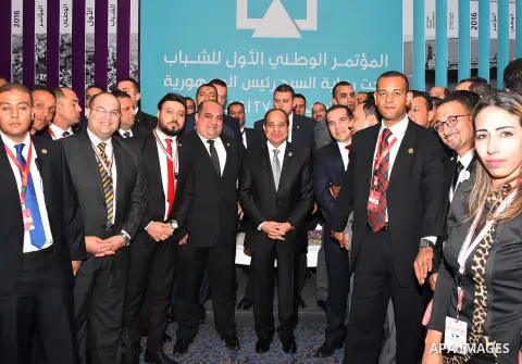 Egyptian President Abdel Fattah al-Sisi attends the the first national youth conference in the Red Sea resort of Sharm Al-Sheikh, in the South Sinai governorate, south of Cairo, Egypt, on Oct. 26, 2016. Photo by Egyptian...