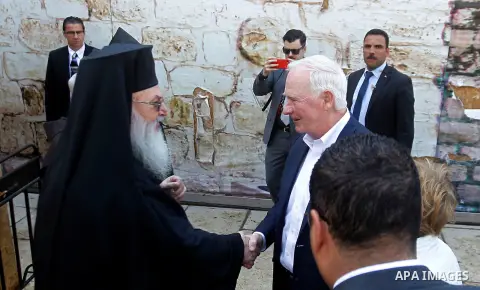 Canada's Governor General David Johnston visits the Church of Nativity in the West Bank city of Bethlehem November 5, 2016. Photo by Wisam Hashlamoun