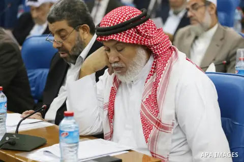 Members of the Palestinian legislative council from Hamas movement attend a meeting at the legislative council in Gaza city, on November 9, 2016. Photo by Mohammed Asad
