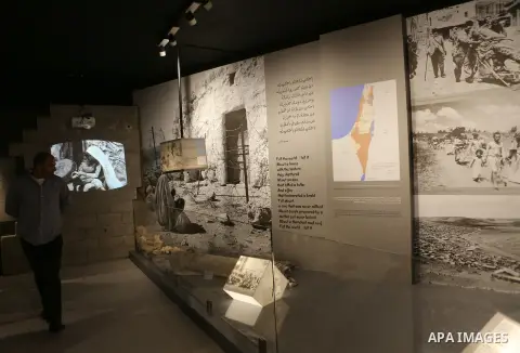 A picture shows a general view of an artefact-filled display in a hallway at the late Palestinian leader Yasser Arafat's Museum in the West Bank city of Ramallah on November 9, 2016. The Yasser Arafat Museum opened in Ra...