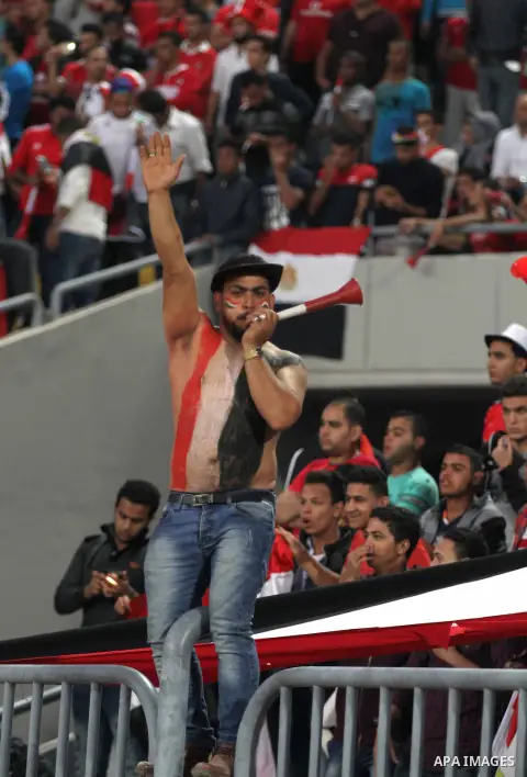 Egyptian fans attend the 2018 World Cup qualifying Group E football match between Egypt and Ghana at the Borg el-Arab Stadium near Alexandria, Egypt on November 13, 2016. Photo by Stringer