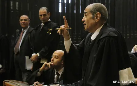 Egyptian Lawyer Farid el-Deeb attends the trial of Alaa and Gamal Mubarak, the sons of former former president Hosni Mubarak in Cairo on November 19, 2016. Cairo Criminal Court held at Police Academy adjourned Gamal and...