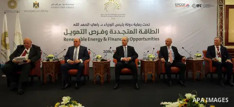 Palestinian Prime Minister, Rami hamdallah, attends the Palestine International Banking Conference, in the West Bank city of Ramallah, on November 21, 2016. Photo by Prime Minister Office