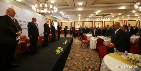 Palestinian Prime Minister, Rami hamdallah, attends the Palestine International Banking Conference, in the West Bank city of Ramallah, on November 21, 2016. Photo by Prime Minister Office