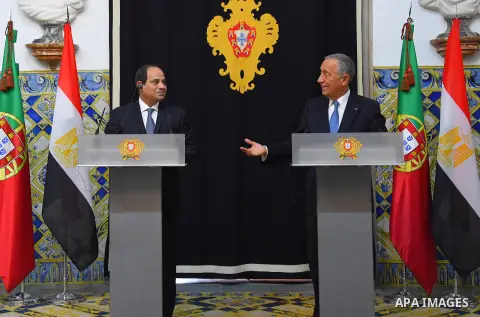 Portuguese President, Marcelo Rebelo de Sousa with the Egyptian President Abdel Fattah al-Sisi during the joint press conference after their meeting at Belem Palace, in Lisbon, Portugal, 21 November 2016. Photo by Egypti...