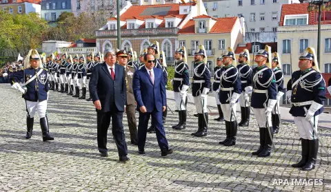 Speaker of the Portuguese Parliament Eduardo Ferro Rodrigues and Egyptian President Abdel Fattah al-Sisi review an honor guard during his visit to Portuguese Parliament in Lisbon, Portugal, 22 November 2016. Photo by Egy...