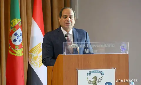 Egyptian President Abdel Fattah al-Sisi speaks during his visits to Portuguese military academy in Lisbon, Portugal, 22 November 2016. Photo by Egyptian President Office