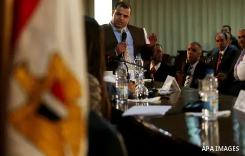 Palestinian and Egyptian Journalists attend a meeting about media and Palestinian society in Cairo, Egypt, on Nov. 23.2016. Photo by Yasser Qudih