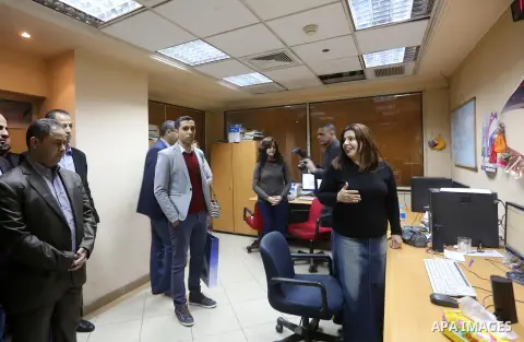 Palestinian Journalists visit the headquarters of Middle East News Agency "Mena" in Cairo, Egypt, on Nov. 24. 2016. Photo by Yasser Qudih