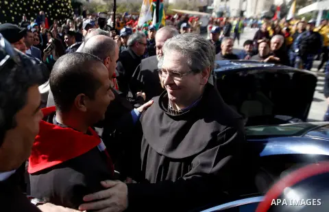 Custodian of the Holy Land Father Francesco Patton arrives to the church of Nativity to ceremonially launch the beginning of the Christmas season, in the West Bank city of Bethlehem November 26, 2016. Photo by Wisam Hash...