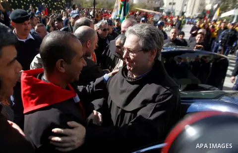 Custodian of the Holy Land Father Francesco Patton arrives to the church of Nativity to ceremonially launch the beginning of the Christmas season, in the West Bank city of Bethlehem November 26, 2016. Photo by Wisam Hash...