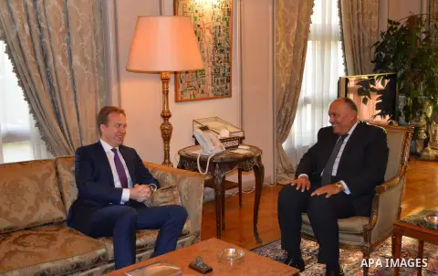 Egyptian Foreign Minister Sameh Shoukry, meets with Norway's Foreign Minister, Borge Brende, in Cairo, Egypt, on November 26, 2016. Photo by Egyptian President Office