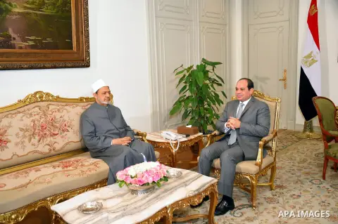 Egyptian President Abdel Fattah al-Sisi meets with Grand Imam of al-Azhar Shiekh Ahmed el-Tayeb, in Cairo, Egypt, on Nov. 30, 2016. Photo by Egyptian President Office