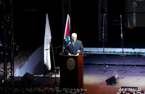 Palestinian Prime Minister, Rami Hamdallah, attends the lighting of the Christmas tree on December 3, 2016 at the Manger Square near the Church of the Nativity, revered as the site of Jesus Christ's birth, in the biblica...