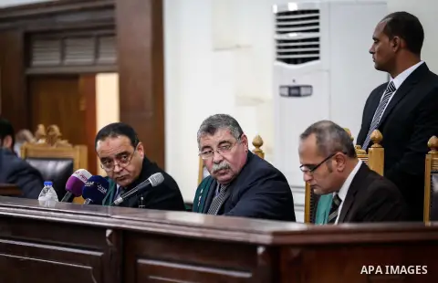 The Judge attends the trial of Ansar Bait Al-Maqdis group in Cairo on December 6, 2016, on charges of assassination of police officers, attempted assassination of interior minister Mohamed Ibrahim and explosions near sec...