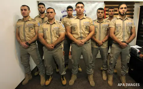Palestinian private security guards from Castle Security company take part in a work day in Gaza City on December 08, 2016. Photo by Ashraf Amra