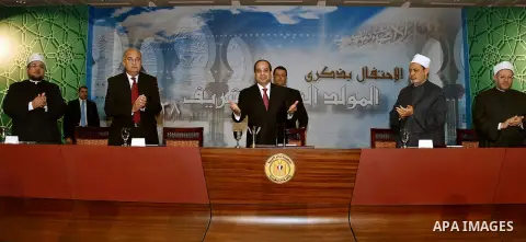 Egyptian President Abdel Fattah al-Sisi attends the ceremony of "Mawlid al-Nabawi" or the birth of Prophet Mohammad, in Cairo, Egypt, on Dec. 08, 2016. Photo by Egyptian President Office