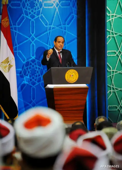 Egyptian President Abdel Fattah al-Sisi speaks during a ceremony of "Mawlid al-Nabawi" or the birth of Prophet Mohammad, in Cairo, Egypt, on Dec. 08, 2016. Photo by Egyptian President Office