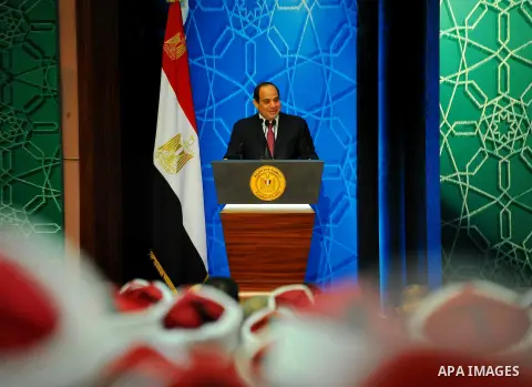 Egyptian President Abdel Fattah al-Sisi speaks during a ceremony of "Mawlid al-Nabawi" or the birth of Prophet Mohammad, in Cairo, Egypt, on Dec. 08, 2016. Photo by Egyptian President Office