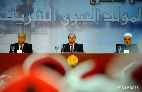 Egyptian President Abdel Fattah al-Sisi attends the ceremony of "Mawlid al-Nabawi" or the birth of Prophet Mohammad, in Cairo, Egypt, on Dec. 08, 2016. Photo by Egyptian President Office