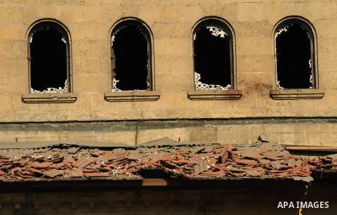 A picture shows the damaged Saint Peter and Saint Paul Coptic Orthodox Church after a bombing on December 11, 2016, in Cairo's Abbasiya neighbourhood. The blast killed at least 25 worshippers during Sunday mass inside th...