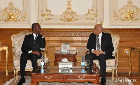 Speaker of Egypt's parliament, Ali Abdel-Al, meets with Speaker of Parliament African at the parliament headquarters in Cairo, Egypt, December 12, 2016. Photo by Stringer