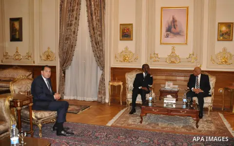 Speaker of Egypt's parliament, Ali Abdel-Al, meets with Speaker of Parliament African at the parliament headquarters in Cairo, Egypt, December 12, 2016. Photo by Stringer