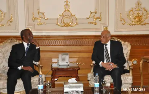 Speaker of Egypt's parliament, Ali Abdel-Al, meets with Speaker of Parliament African at the parliament headquarters in Cairo, Egypt, December 12, 2016. Photo by Stringer