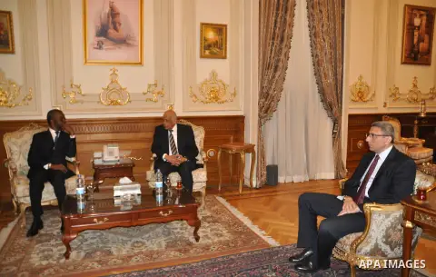 Speaker of Egypt's parliament, Ali Abdel-Al, meets with Speaker of Parliament African at the parliament headquarters in Cairo, Egypt, December 12, 2016. Photo by Stringer