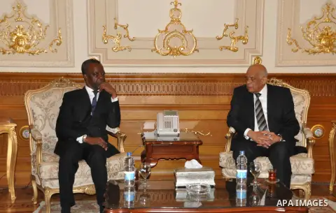 Speaker of Egypt's parliament, Ali Abdel-Al, meets with Speaker of Parliament African at the parliament headquarters in Cairo, Egypt, December 12, 2016. Photo by Stringer