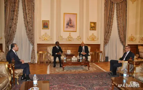 Speaker of Egypt's parliament, Ali Abdel-Al, meets with Speaker of Parliament African at the parliament headquarters in Cairo, Egypt, December 12, 2016. Photo by Stringer