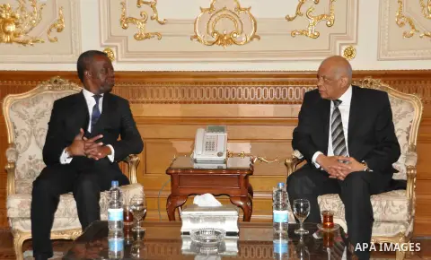 Speaker of Egypt's parliament, Ali Abdel-Al, meets with Speaker of Parliament African at the parliament headquarters in Cairo, Egypt, December 12, 2016. Photo by Stringer