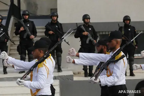 Palestinian Hamas naval security forces take part in the opening ceremony of the first headquarters a newly created marine police unit, in Gaza City, on December 22, 2016. Photo by Mohammed Asad