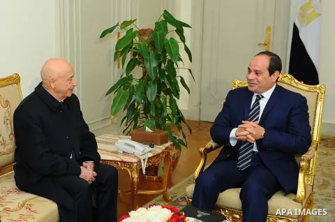 Egyptian President Abdel Fattah al-Sisi meet with head of the Libyan Parliament, in Cairo, Egypt, December 28, 2016. Photo by Egyptian President Office
