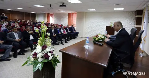 Palestinian Prime Minister Rami Hamdallah speaks during a press conference about the power crisis in the Gaza Strip in the West Bank city of Ramallah on January 16, 2017. Gaza's power authority said that fuel from Qatar...