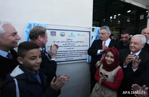 European Commission Director for south neighbourhood, Michael Kohler attends the inauguration ceremony of The First Phase of the Seawater Desalination Plant-Southern Gaza completed with generous support from the European...