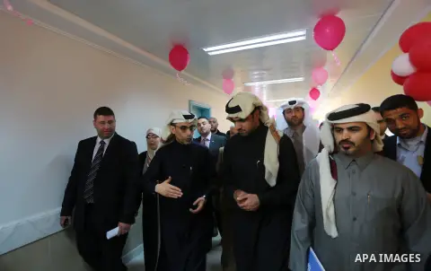 Qatari delegation visit the Amir of Qatar Sheikh Hamad bin Khalifa Al-Than hospital for prosthetics, in Gaza city, on February 8, 2017. Photo by Mohammed Asad