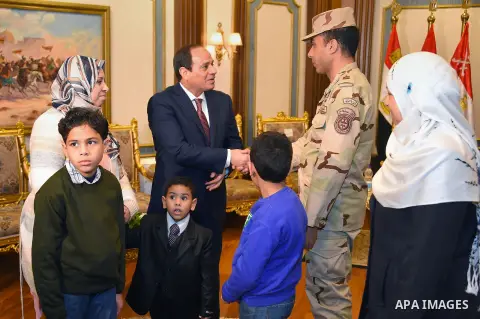 Egyptian President Abdel Fattah al-Sisi attends a symposium titled "Counter Terrorism" and "National Will" and organized by Egyptian Armed Forces in Cairo, Egypt on February 9, 2017. Photo by Egyptian President Office