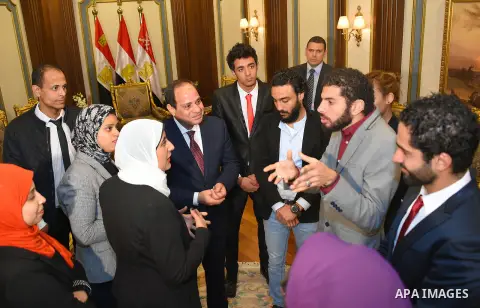 Egyptian President Abdel Fattah al-Sisi attends a symposium titled "Counter Terrorism" and "National Will" and organized by Egyptian Armed Forces in Cairo, Egypt on February 9, 2017. Photo by Egyptian President Office