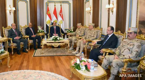 Egyptian President Abdel Fattah al-Sisi attends a symposium titled "Counter Terrorism" and "National Will" and organized by Egyptian Armed Forces in Cairo, Egypt on February 9, 2017. Photo by Egyptian President Office