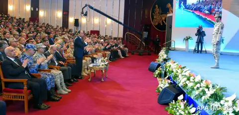 Egyptian President Abdel Fattah al-Sisi attends a symposium titled "Counter Terrorism" and "National Will" and organized by Egyptian Armed Forces in Cairo, Egypt on February 9, 2017. Photo by Egyptian President Office