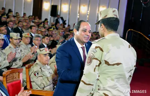 Egyptian President Abdel Fattah al-Sisi attends a symposium titled "Counter Terrorism" and "National Will" and organized by Egyptian Armed Forces in Cairo, Egypt on February 9, 2017. Photo by Egyptian President Office