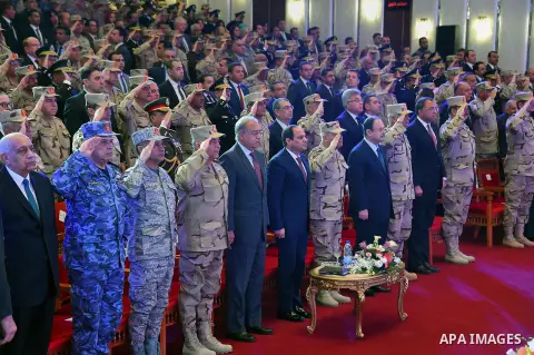 Egyptian President Abdel Fattah al-Sisi attends a symposium titled "Counter Terrorism" and "National Will" and organized by Egyptian Armed Forces in Cairo, Egypt on February 9, 2017. Photo by Egyptian President Office