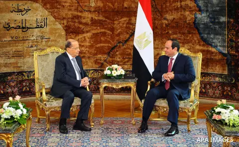 Egyptian President Abdel Fattah al-Sisi meets with Lebanese President Michel Aoun at the Presidential palace in Cairo on February 13, 2017. Aoun started his first visit to Cairo since his election in October and held tal...