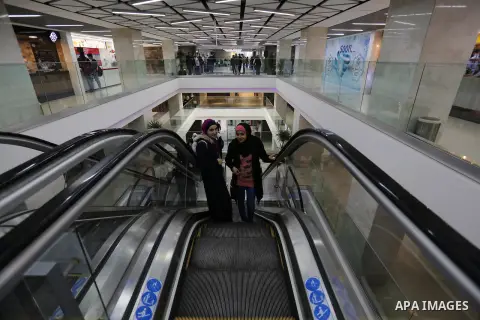 Palestinians shop in a new indoor shopping mall in the Gaza Strip, on February 23, 2017. In a welcome sign of normalcy, the first-of-its-kind indoor shopping mall -- complete with an international retail chain, three-sto...